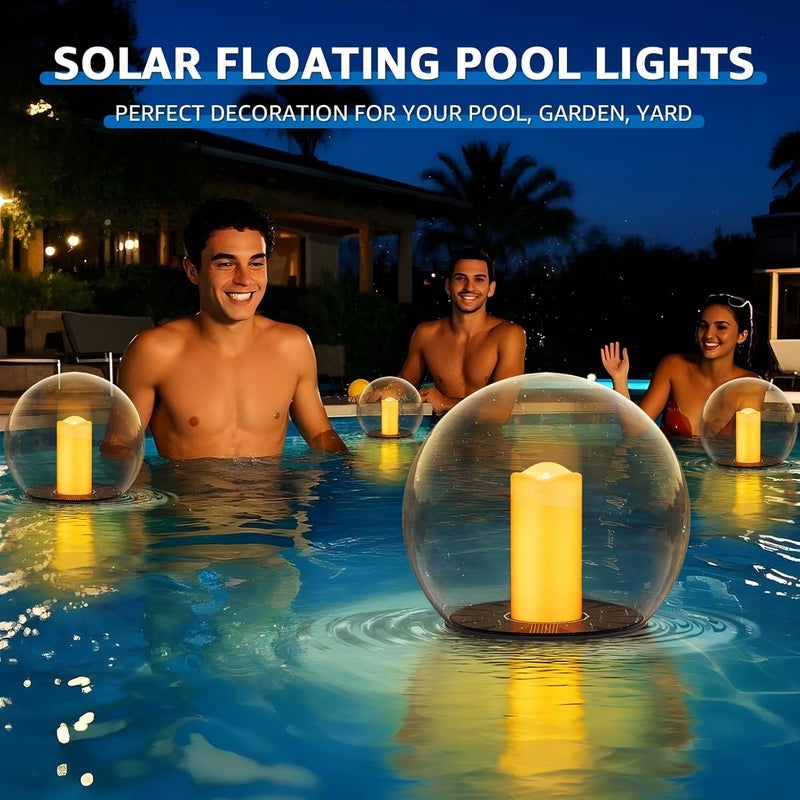 UUFFOO 2-Pack 7.4x7.4 Solar Floating Pool Lights Ball Solar Powered Flickering That Float Candles Lights Outdoor Water-Resistant IP66 for Pond Garden Party Swimming Decor - Image 5